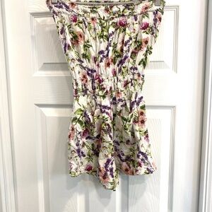 Floral Smocked Strapless Romper - White Background